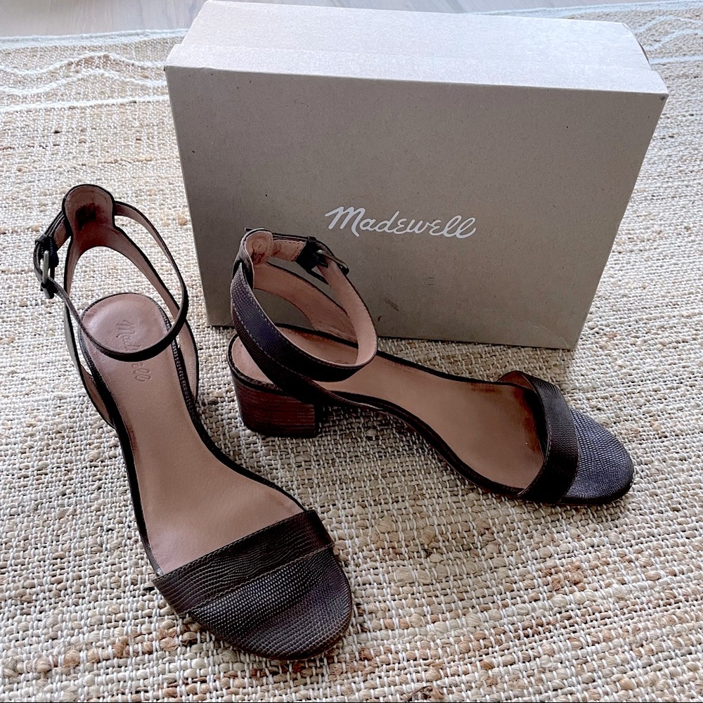 Madewell Mid-Heel Sandals in Embossed Leather